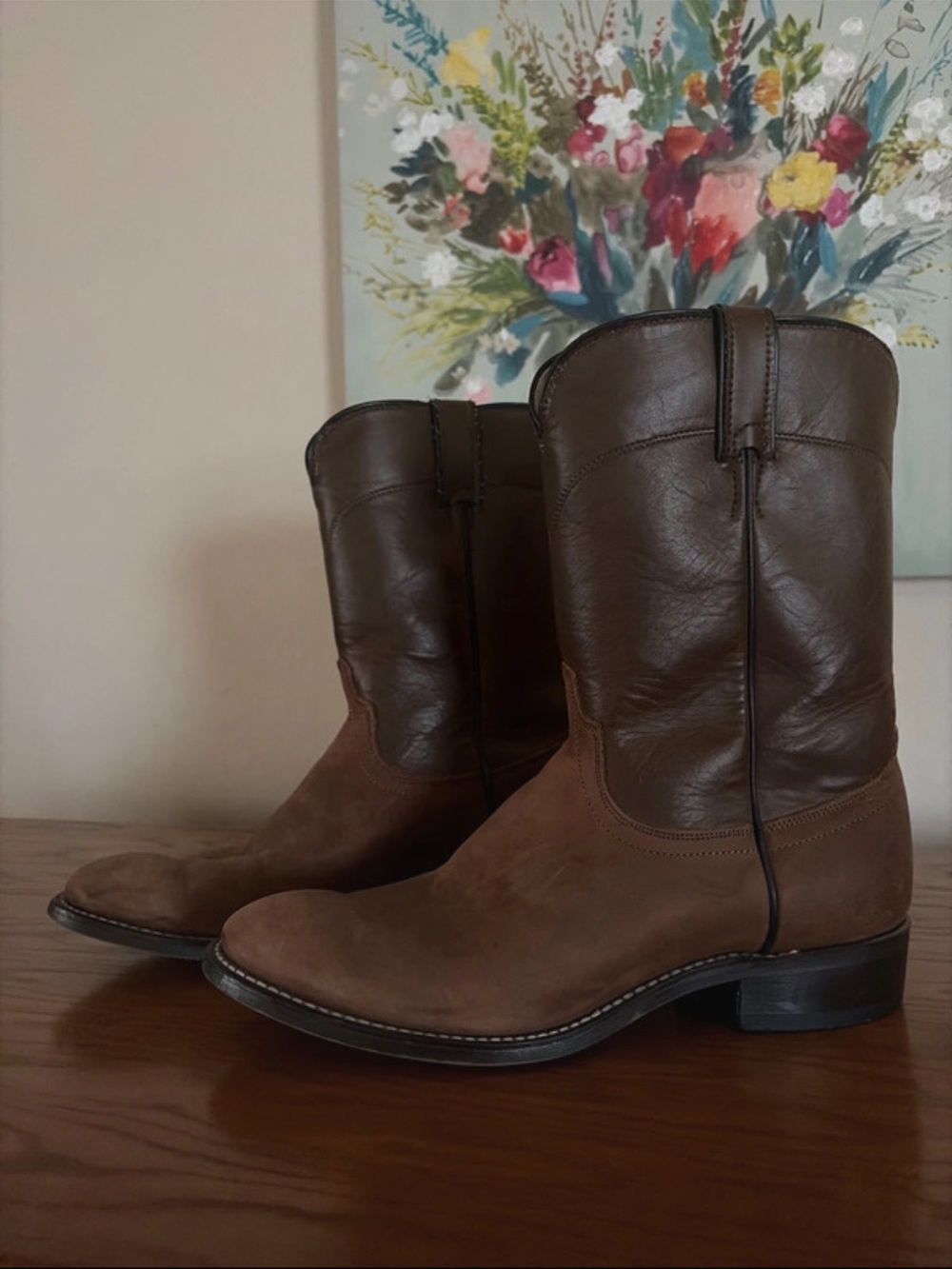 Laredo Brown Suede & Leather Cowboy Boots Size 9.5 Men’s 9 1/2